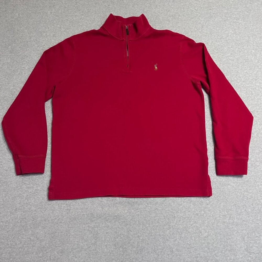 Polo Ralph Lauren Sweater Mens Large Red Pullover 1/4 Zip Estate Rib Preppy